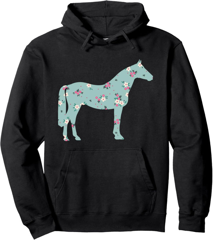 Cowgirl mit niedlichem Pferdebesitzer, Blumen-Silhouette, Reitsport-Cowgirl Pullover Hoodie