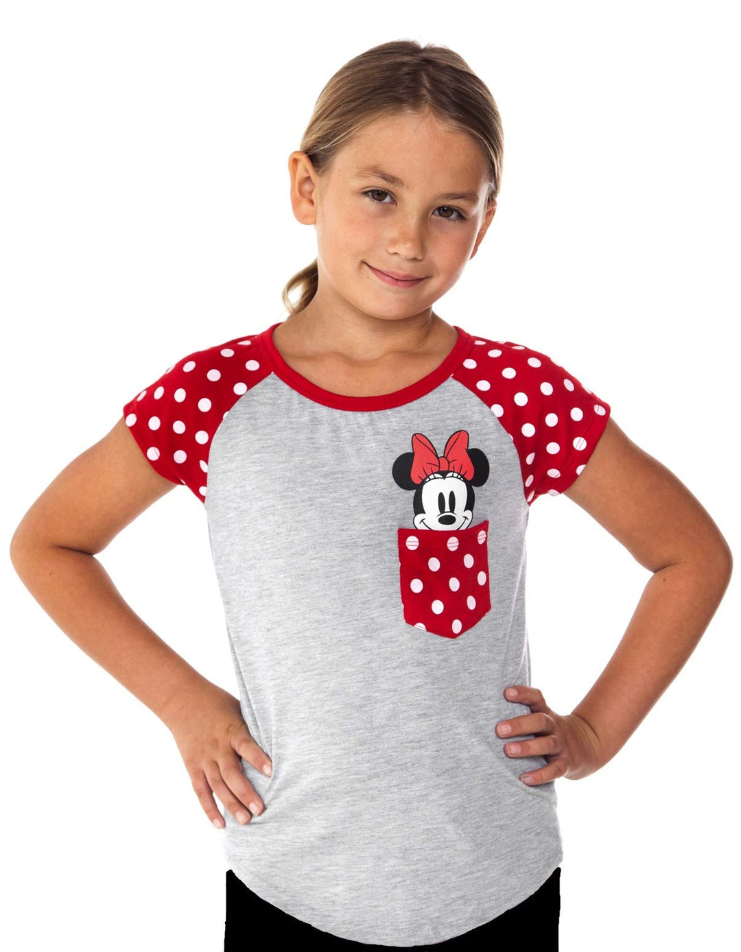 Disney Youth Girls Minnie Peeking Pocket Tee Grey X-Small