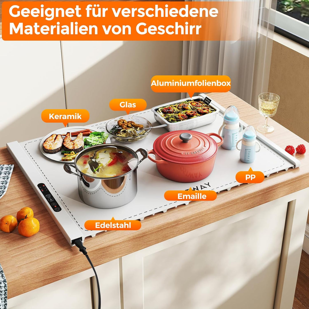 COSTWAY Elektrische Wärmematte Silikon für Lebensmittel, Rollbare Warmhalteplatte, Speisewärmer mit