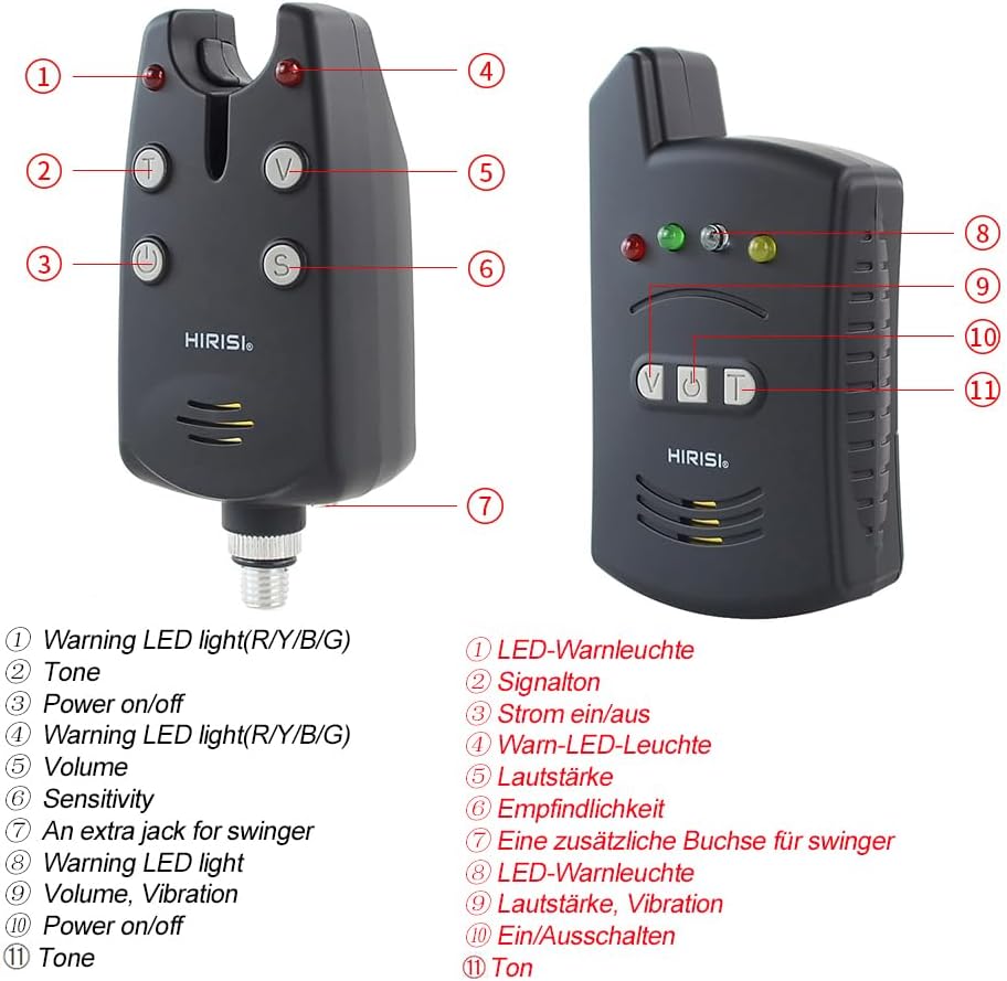 Hirisi Tackle Kabelloses Angeln Alarm Set 1+2 in Schutzhülle für Karpfenangeln B1236 B1236-4, B1236-
