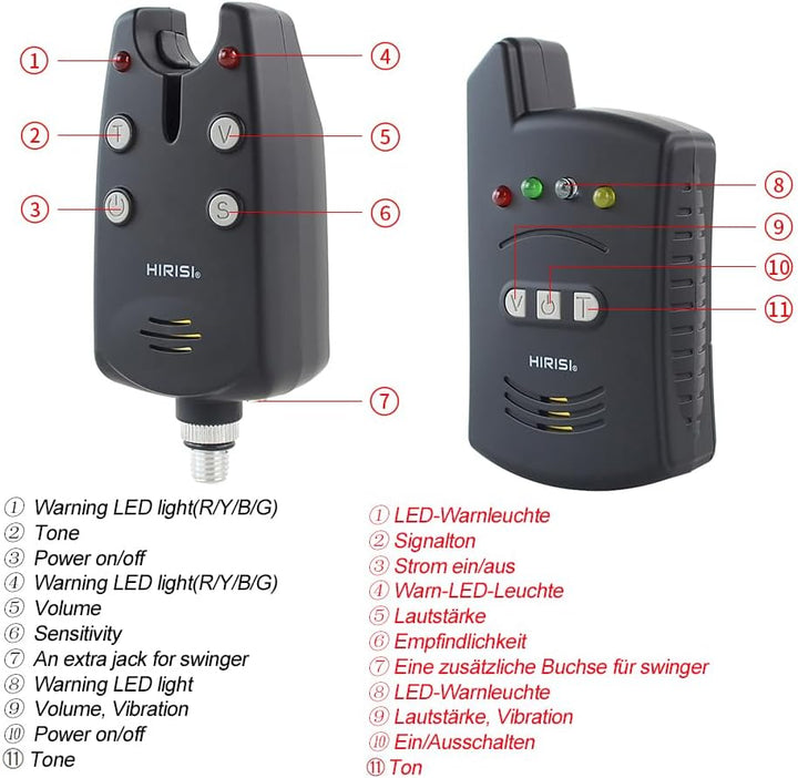 Hirisi Tackle Kabelloses Angeln Alarm Set 1+2 in Schutzhülle für Karpfenangeln B1236 B1236-4, B1236-