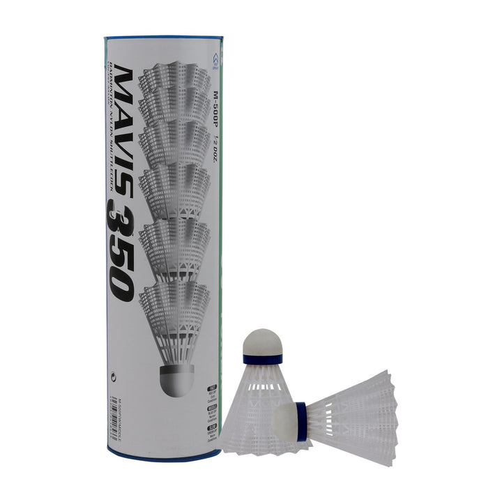 Yonex Mavis 350 Badmintonshuttle, Schachtel mit 6 Stücken white-medium speed Weiss/opulenter Garten,