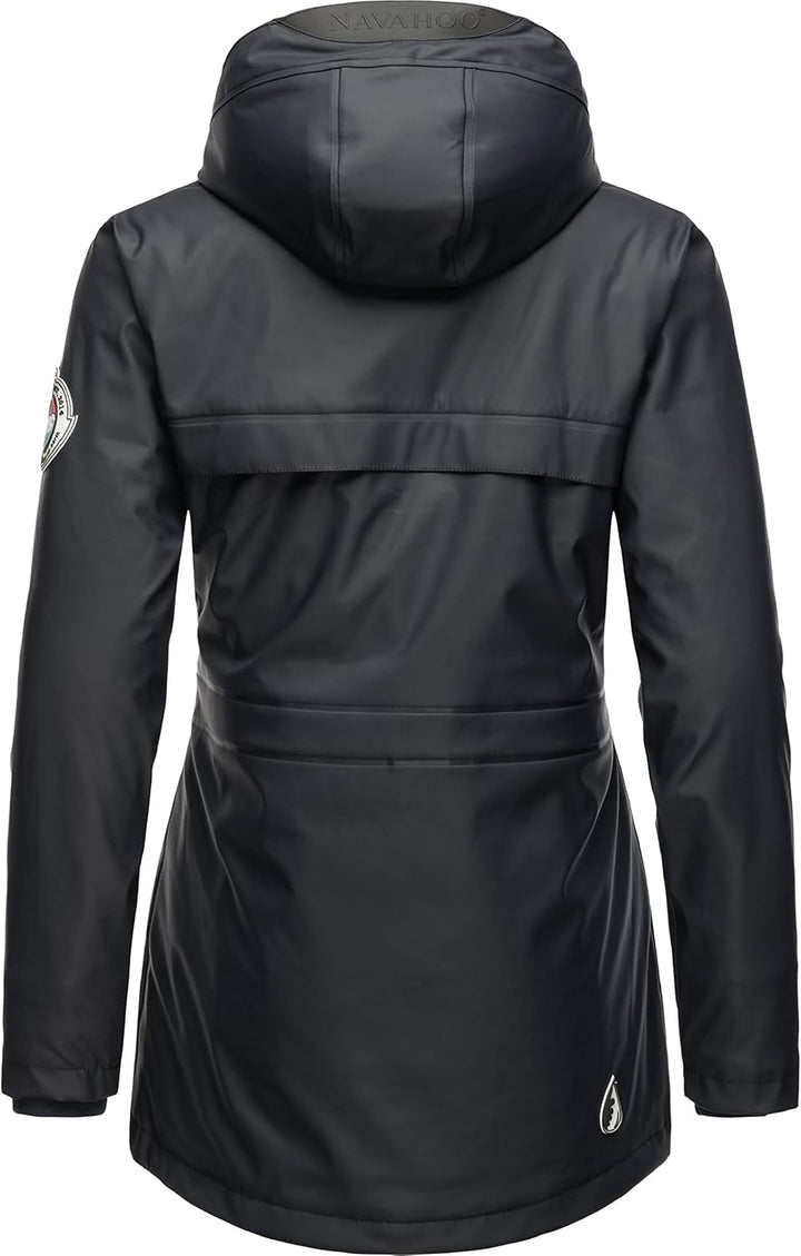 Navahoo Damen Übergangsjacke Regenmantel wasserdicht lang warm gefüttert mit Kapuze Oceans Heart XS-