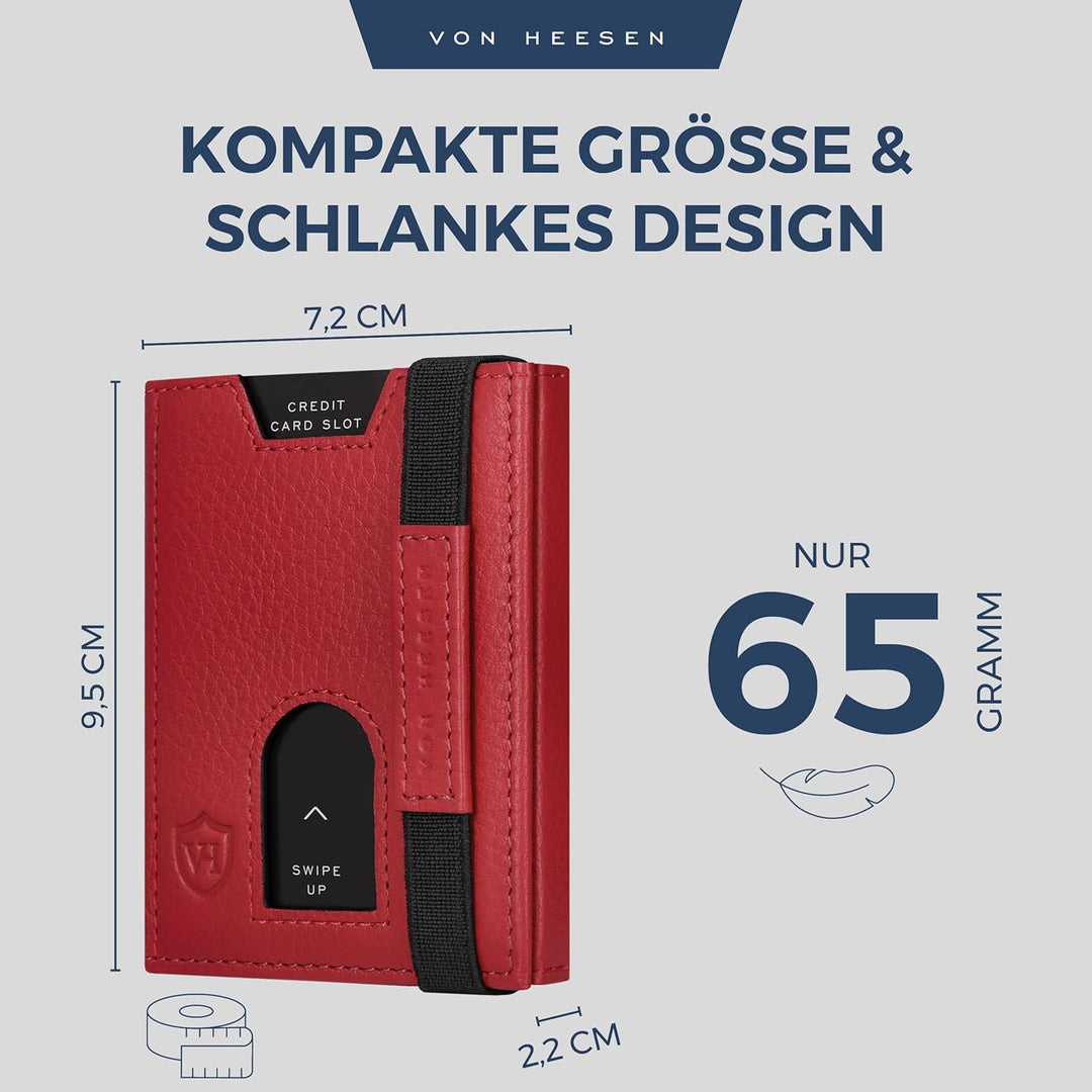 VON HEESEN Slim Wallet mit Münzfach & RFID-Schutz - Leder Geldbeutel - Mini Geldbörse für Herren und