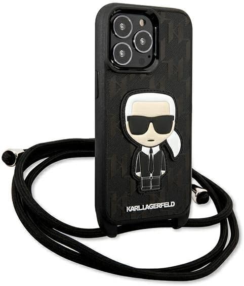 Karl Lagerfeld Monogram Leather Patch und Cord Iconik - iPhone 13 Pro Hülle