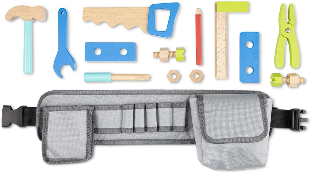 Woet® Blau Werkzeuggürtel Set für Kinder - Rollenspiel Handwerker - Mit Holzwerkzeug - Ab 3 Jahren W