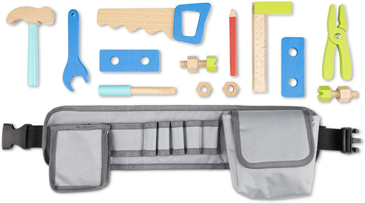 Woet® Blau Werkzeuggürtel Set für Kinder - Rollenspiel Handwerker - Mit Holzwerkzeug - Ab 3 Jahren W