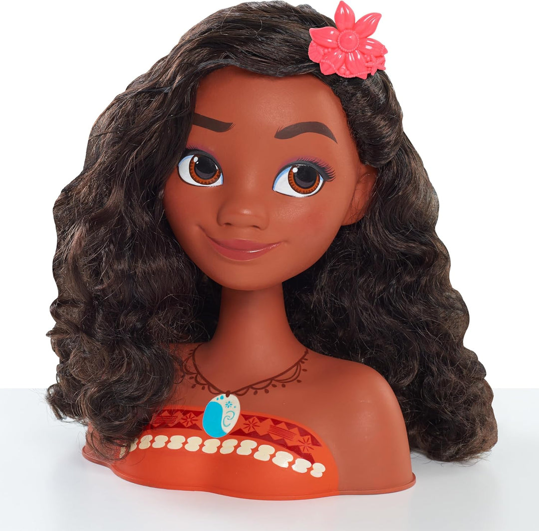 Just Play Disney Princess Moana Frisierkopf mit Zubehör, 14-teilig, schwarzes Haar, braune Augen, Ki