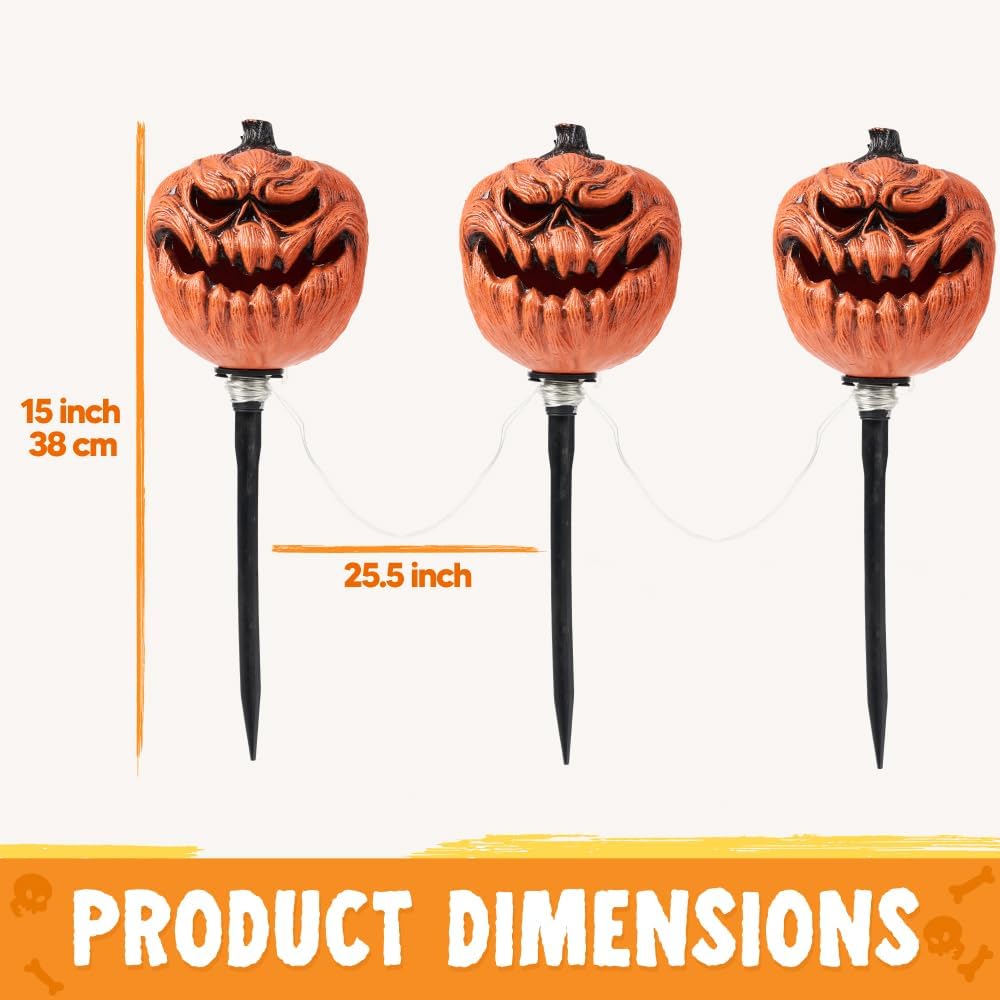 JOYIN Halloween-Jack-O-Laterne, Wegemarkierungen, Dekoration, 3 Stück 38,1 cm LED-Kürbislaternenpfäh