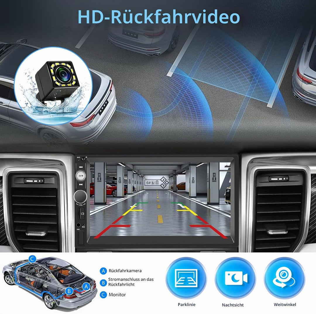 Wireless Carplay Android Auto 2 Din Autoradio, 7" HD Touchscreen Car Stereo MP5 Player, Unterstützun