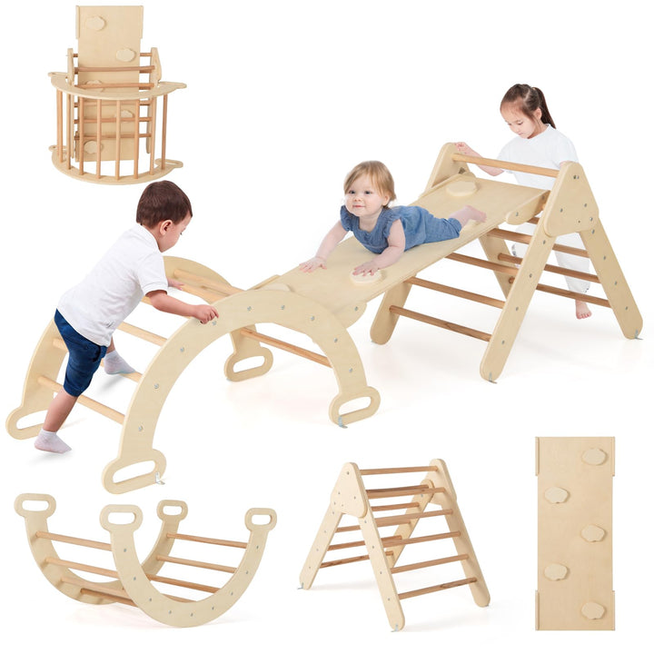 COSTWAY Kletterdreieck, Kletterbogen, Kletterdreieck mit Rutsche, inkl. doppelseitige Rampe, zum Kle