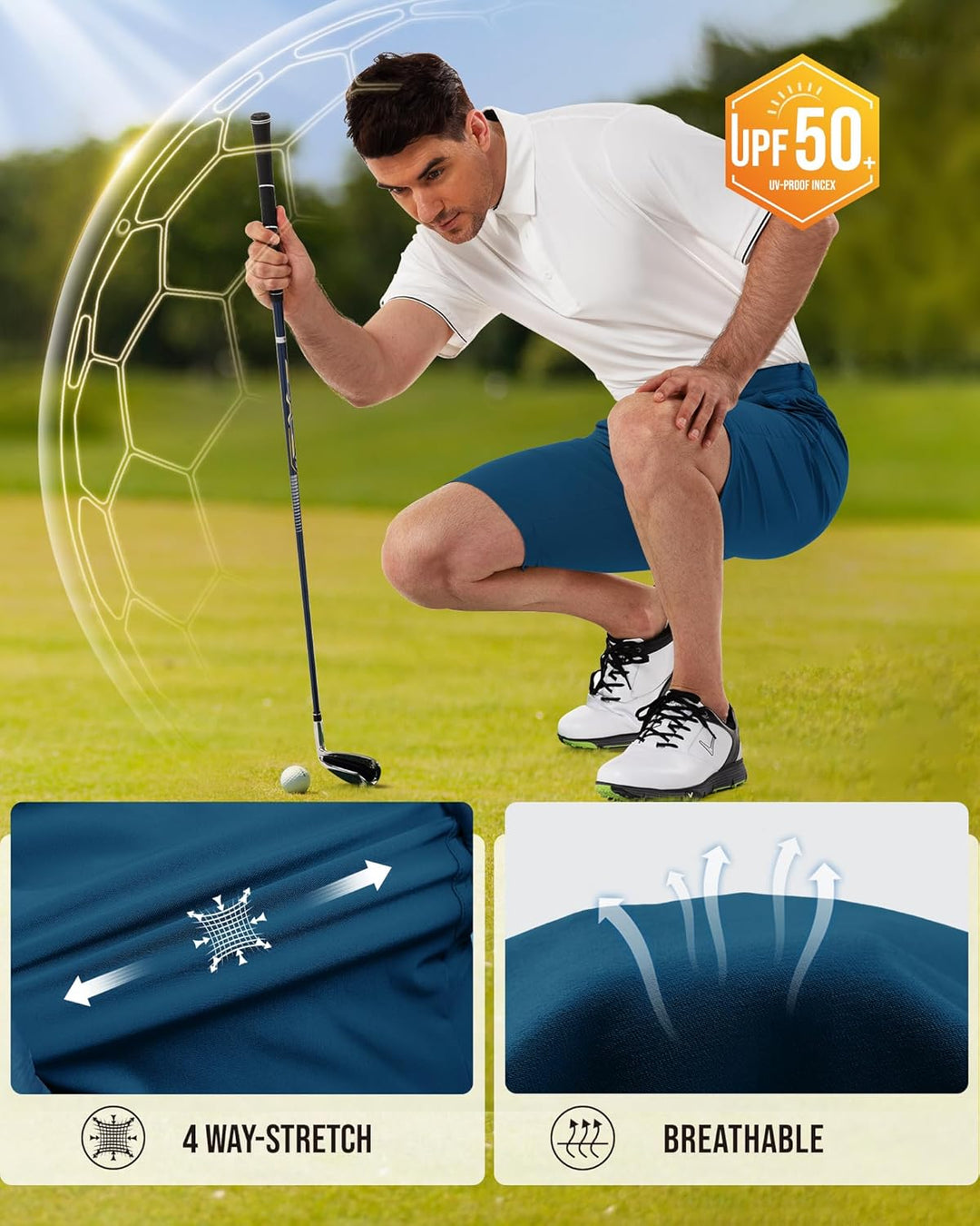 33,000ft Herren Golf Shorts UPF 50+ Stretch Shorts 10'' Bermuda Shorts Kurze Hose Dry Fit Causal Sho