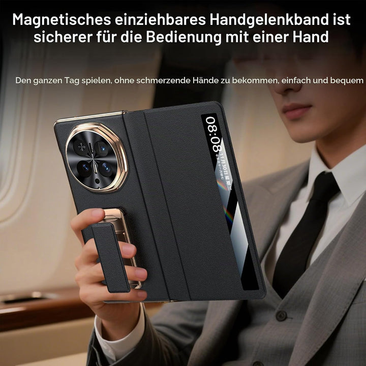 Hülle für Honor magic V6 mit Metall Halter Magnet Ständer, Ultradünn Prämie PU Leder Back Handyhülle