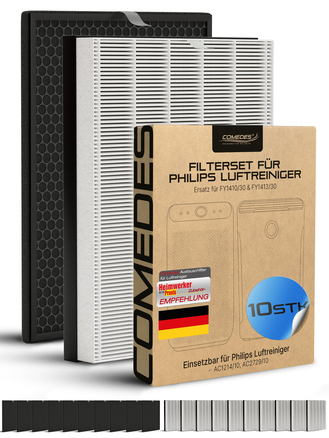 Comedes Filter-Set einsetzbar statt Philips Hepafilter FY1410/30 und Philips FY 1413/30 Aktivkohlefi