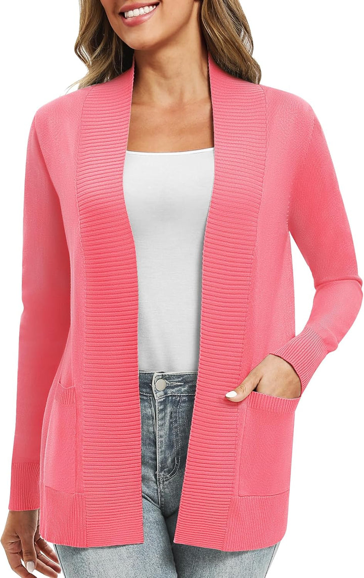 EXCHIC Damen Lange Ärmel Gestrickt Strickjacke Leicht Gemütlich Offene Vorderseite Lange Freizeitjac