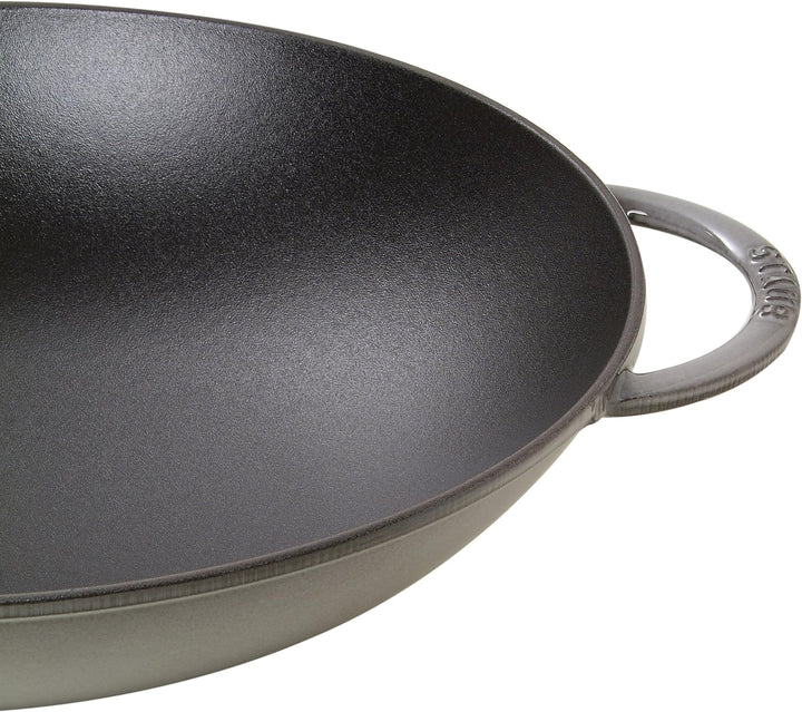 STAUB Gusseisen Wok mit Glasdeckel, rund 37 cm, graphitgrau 37 cm Graphitgrau, 37 cm Graphitgrau