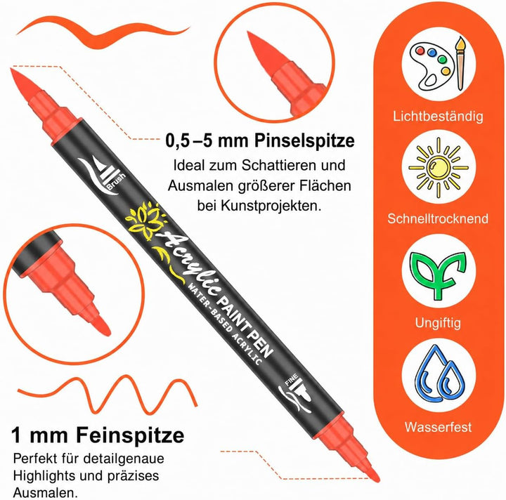 NICETY 60PCS Acrylstifte für Steine Wasserfest - Dual Tip Acrylmarker Multimarker für Steine Bemalen
