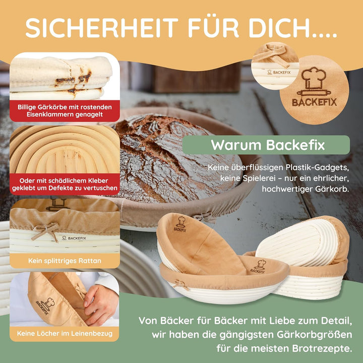 Backefix Gärkorb rund 30 cm gross | rundes Gärkörbchen für grosse Brote bis 1800g Teig | mit Leinent