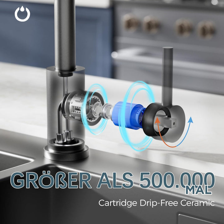 FORIOUS Wasserhahn Küche Schwarz, Küchenarmatur mit 360°Drehbar Armatur Küche Edelstahl, Mischbatter