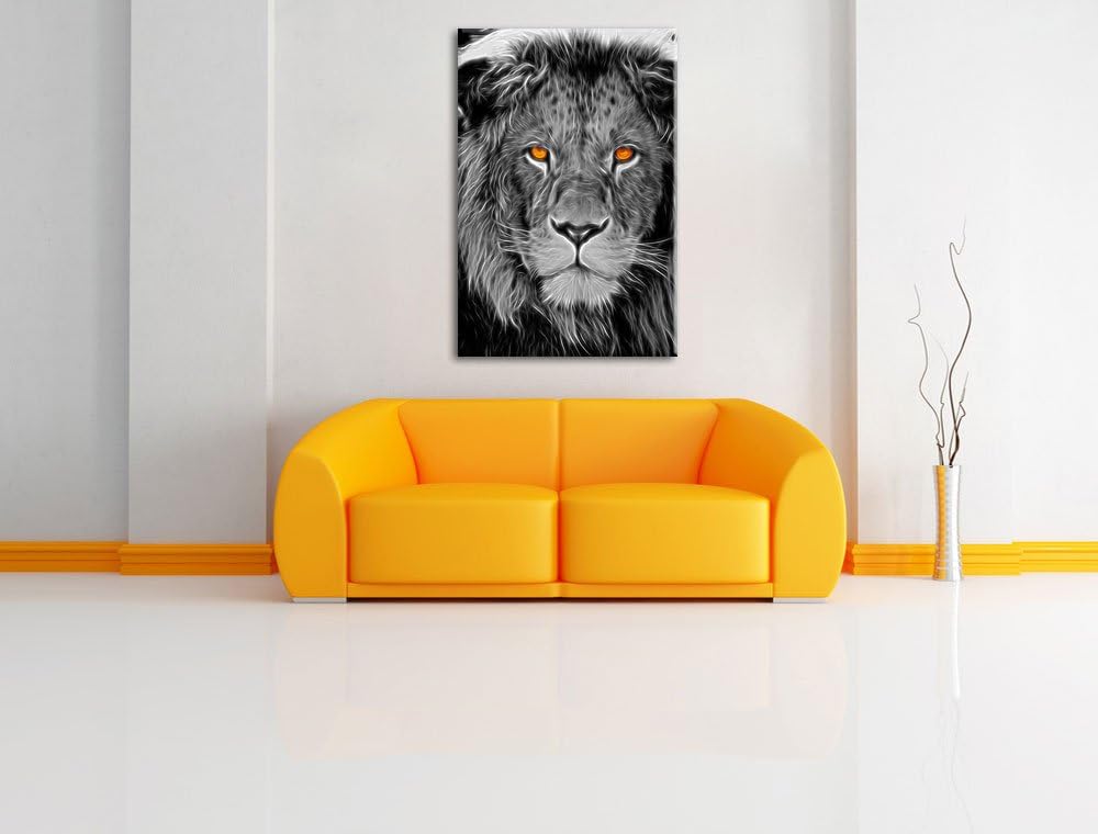 bildschöner Löwe schwarz/weiss Deluxe Format: 100x70 cm auf Leinwand, XXL riesige Bilder fertig gera