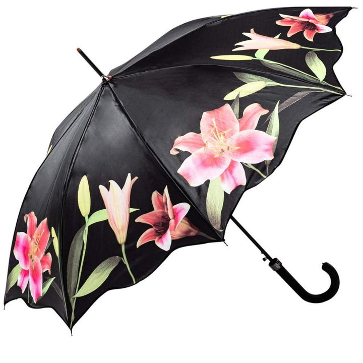 LUCKYWEATHER Regenschirm Stockschirm Damen Motiv Lilien Auf-Automatik I Stockregenschirm gross und s