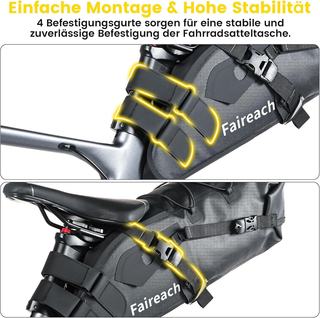 100% Wasserdicht Fahrrad Satteltasche, 10L Rennrad Tasche Sattel | für Bikepacking-Anfänger, Bikepac