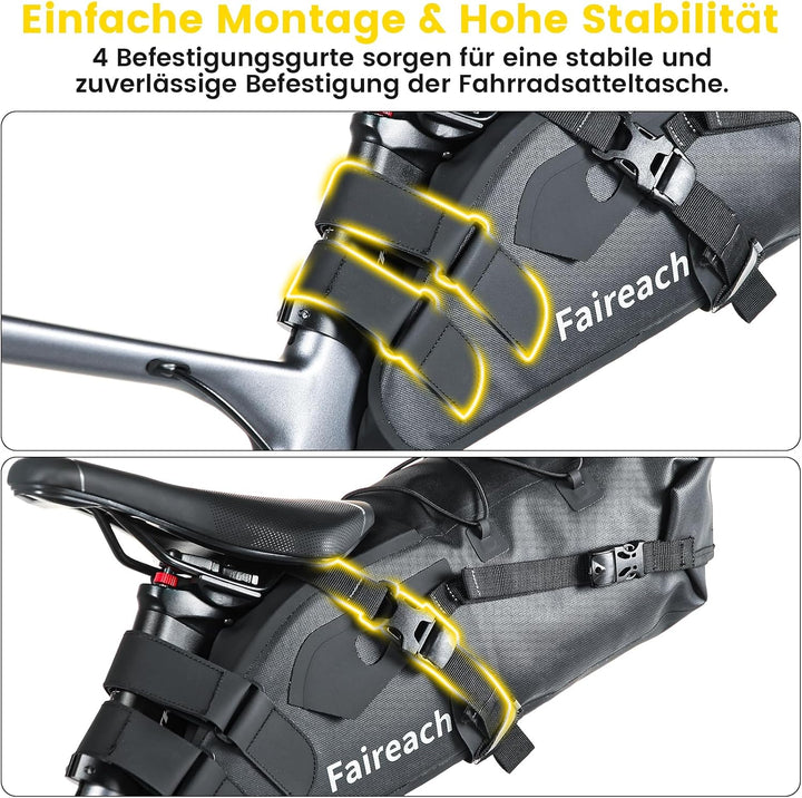 100% Wasserdicht Fahrrad Satteltasche, 10L Rennrad Tasche Sattel | für Bikepacking-Anfänger, Bikepac
