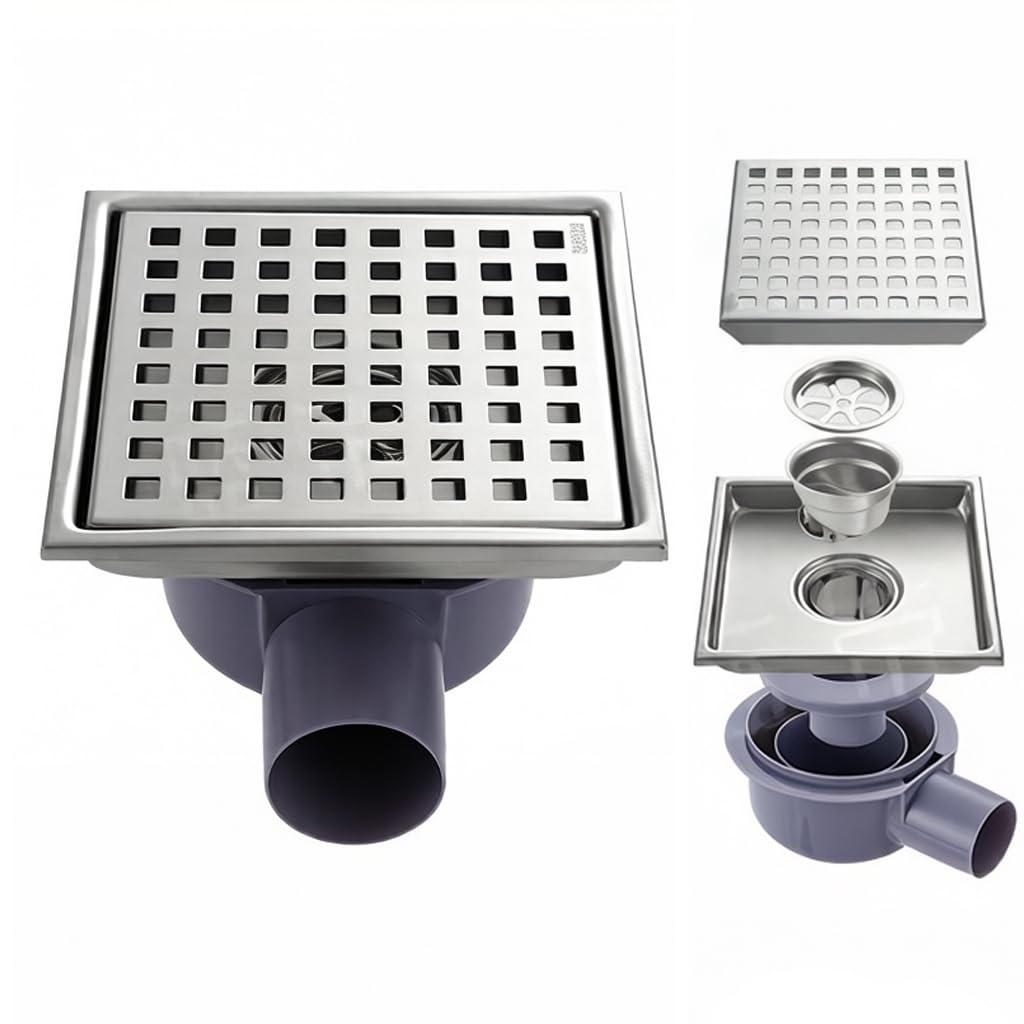 Bodenablauf Duschablauf Edelstahl 15×15cm, Flach & Befliesbar, 360° Siphon mit Geruchsverschluss, Do