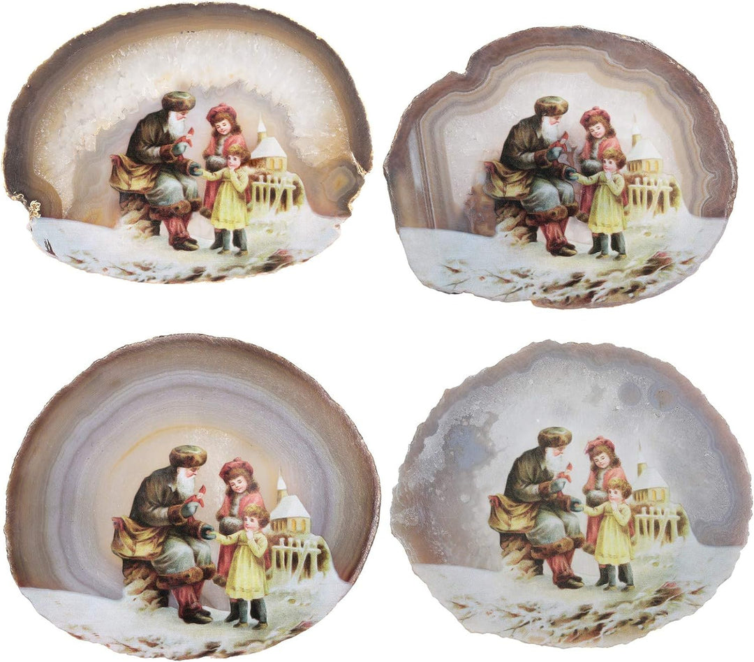 KYEYGWO Unregelmässige Achat Scheiben mit Holz Ständer, Achatscheiben Edelstein Feng Shui Desktop Or