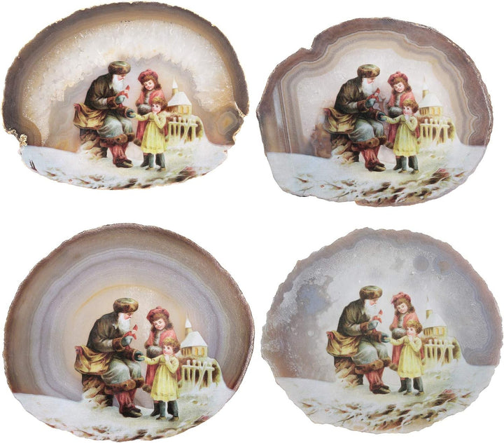 KYEYGWO Unregelmässige Achat Scheiben mit Holz Ständer, Achatscheiben Edelstein Feng Shui Desktop Or