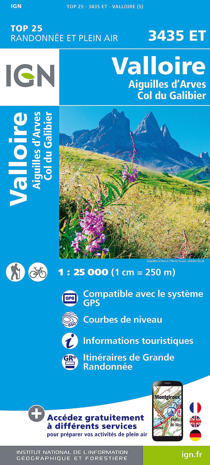 3435ET Valloire.Aiguilles d'Arves.Col du Galibier (TOP 25), Karte