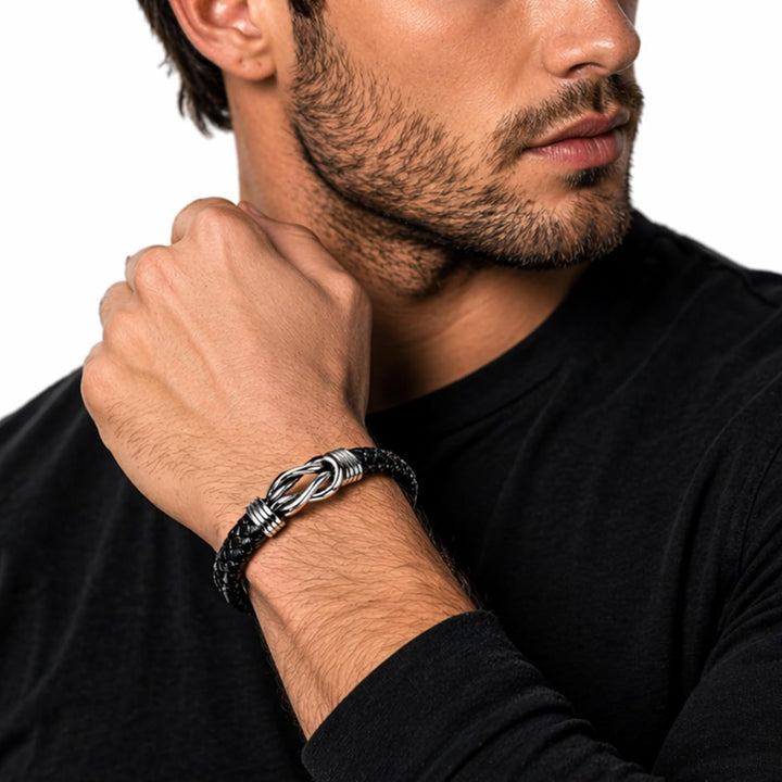 Jewellbox Herren Leder Unendlichkeit Knoten Armband, Leder Punk Schmuck Armband