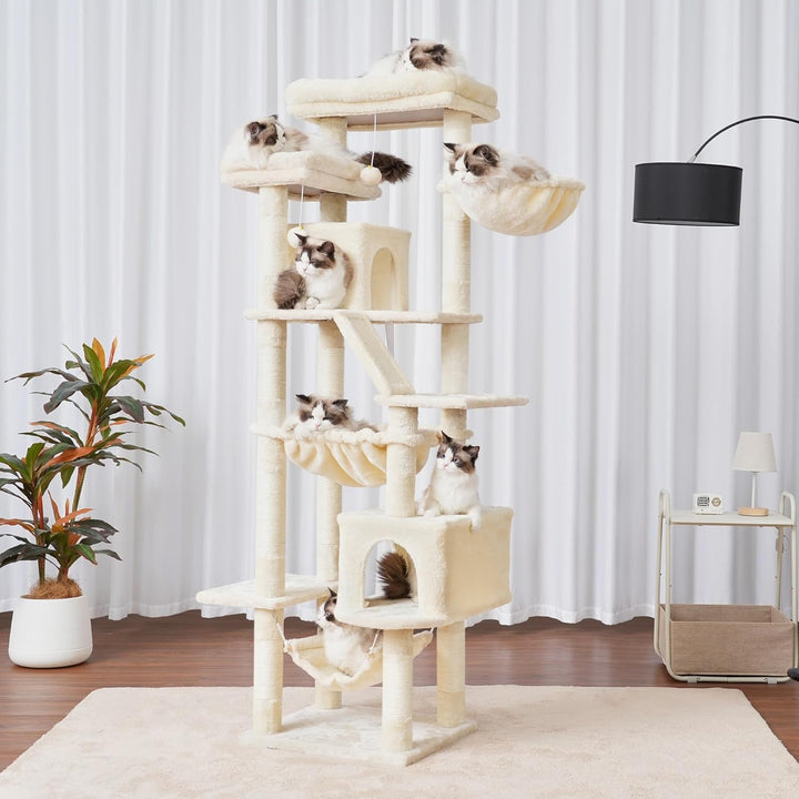 Heybly Kratzbaum, 180 cm Hoher Katzenturm für Wohnungskatzen mit 2 Plattformen, 2 Grossen Schlafhäus