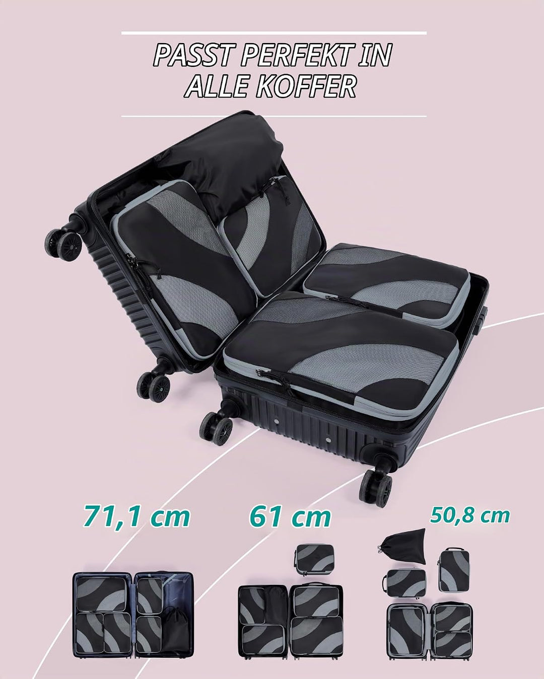 BAGSMART Packing Cubes Compression 6 Stück, Packwürfel Kompression Koffer Organizer Set, Travel Esse