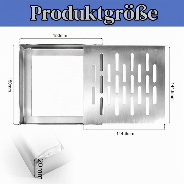 Bodenablaufabdeckung aus Edelstahl mit Rahmen,150 x 150 x 20 mm Abflussgitter Quadratisch,Entwässeru