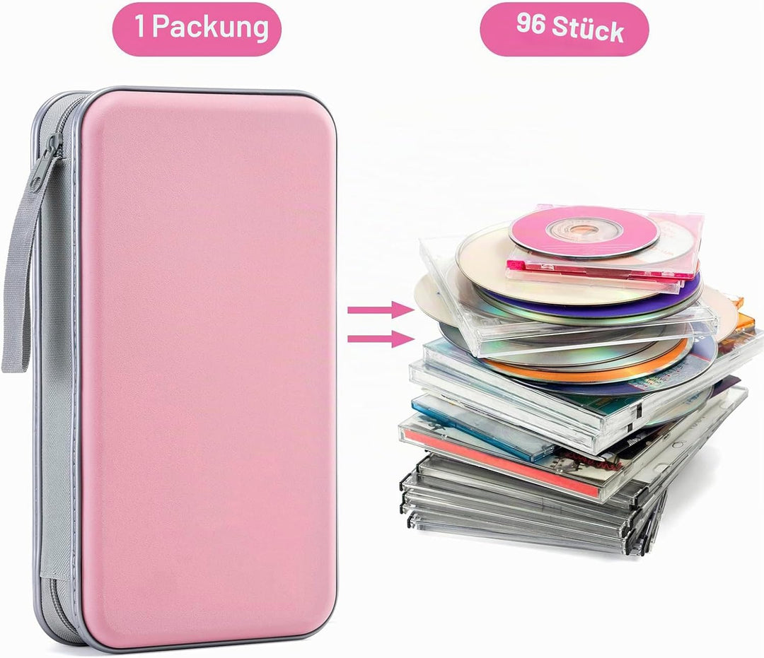 DVD-Tasche,96 Kapazität CD-Hülle Halter Lagerung Veranstalter Hartplastik Schutz Disc-Geldbörse für