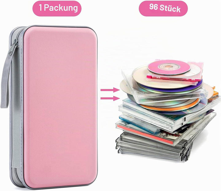 DVD-Tasche,96 Kapazität CD-Hülle Halter Lagerung Veranstalter Hartplastik Schutz Disc-Geldbörse für