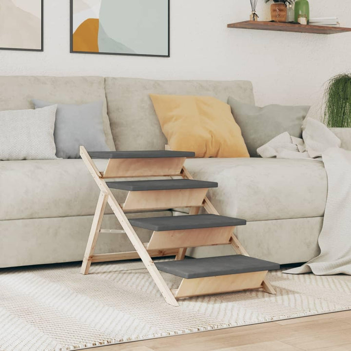 vidaXL Hundetreppe Hunderampe Haustiertreppe Katzentreppe Massivholz Tanne Grau 105 x 47 cm, Grau 10