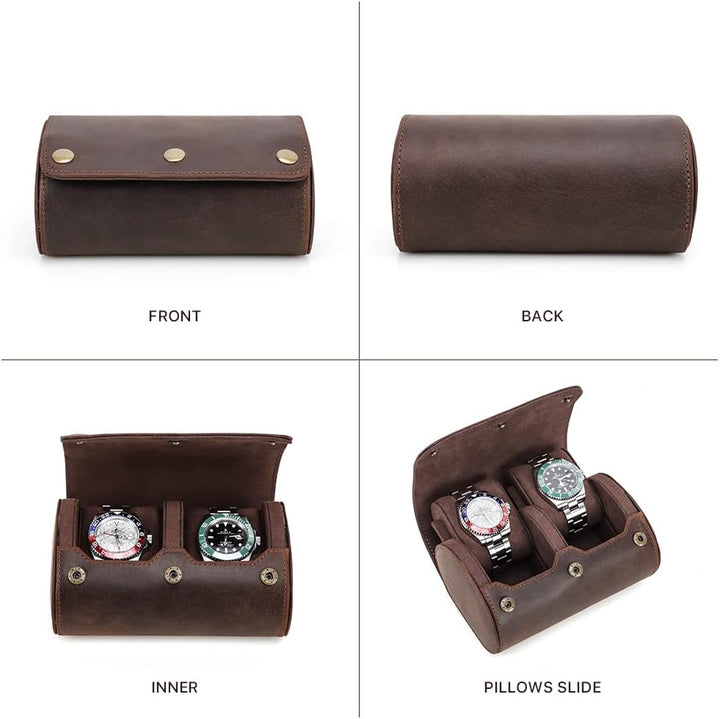 Hiram Echtes Leder 2 Uhren Reiseetui Handgefertigte Reiseaufbewahrung Uhrenbox Tragbarer Schmuck Org