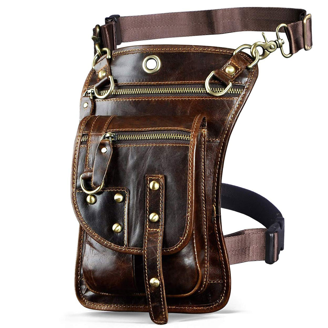 Le'aokuu Herren Echtes Leder Tasche Hüfttasche Gürteltasche Drop Leg Thigh Bag Hip Fanny Bum Belt We