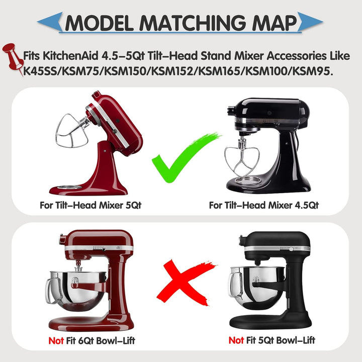 Flachrührer-Aufsatz aus Edelstahl für KitchenAid 4,5–5 Quart Mittelgrosse Küchenmaschinen mit kippba