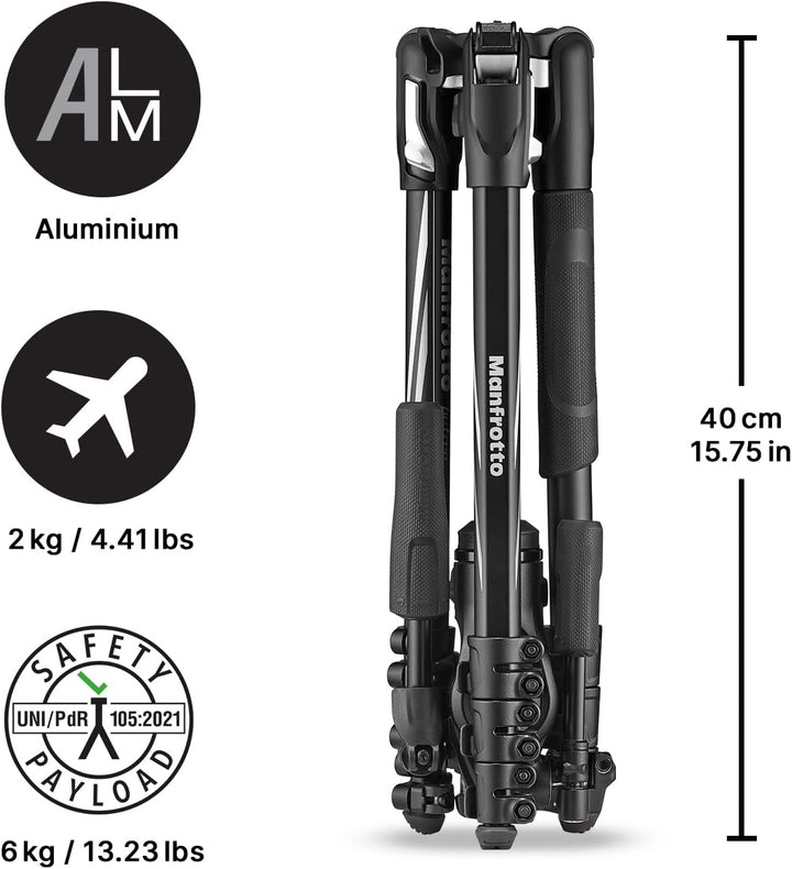 Manfrotto Befree Advanced 3-Way Tripod Kit, Tripod and Fluid Head in Aluminium for Cameras and Camco