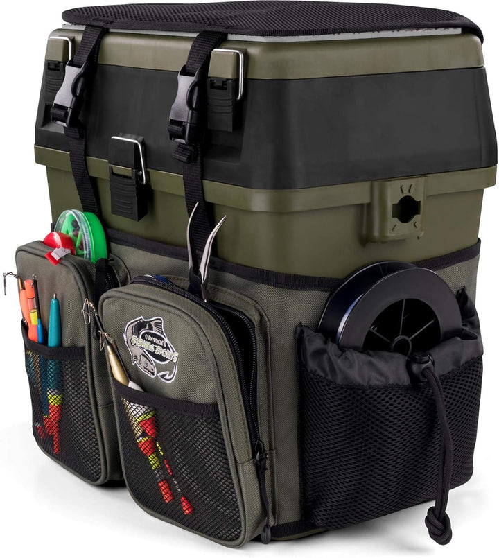 Angelkoffer Angelbox Angeltasche gepolsterte Sitzkiepe Sitzfunktion Gerätekasten mit Rucksackfunktio