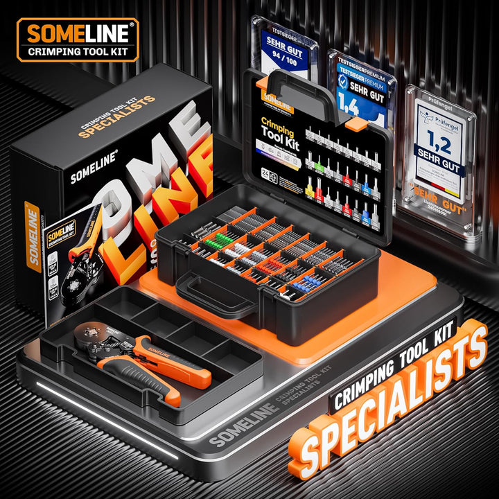 SOMELINE Crimpzange Aderendhülsen Set, 0,25-10mm² Aderendhülsenzange,mit 24 Arten isolierte und unis