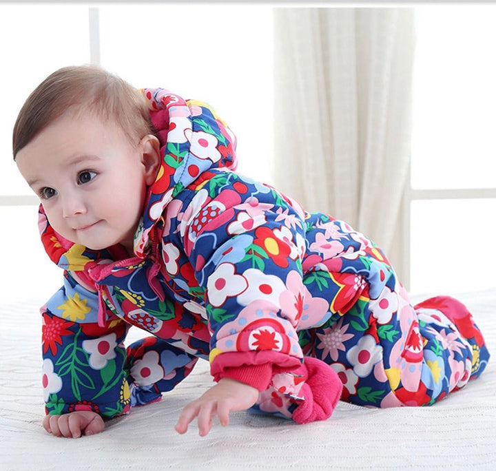 Baby Winter Overall Mit Kapuze Schneeanzüge mit Handschuhen und Füsslinge Mädchen Jungen Warm Kleidu