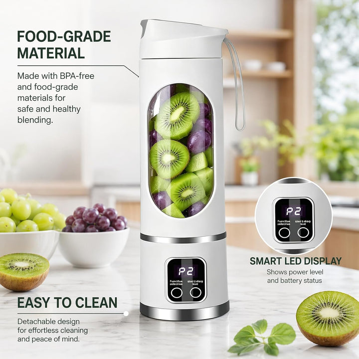 Tragbarer Mixer 450ml, wiederaufladbarer Mini-Standmixer mit LED-Display und 12 Klingen, kompakter S