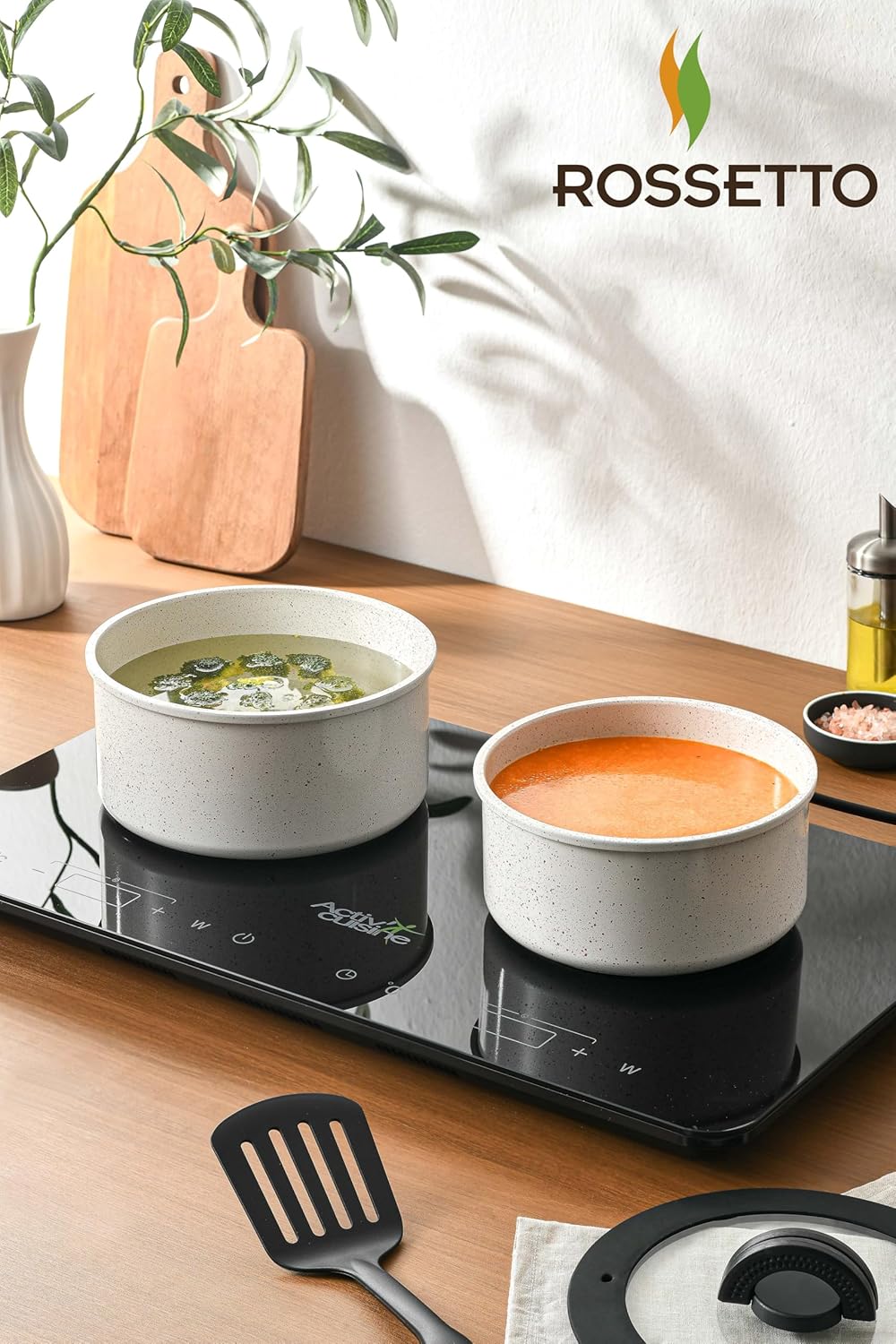 ROSSETTO 17-Teilig Topfset Induktion mit abnehmbarem Griff und keramische Antihaftbeschichtung, Alum