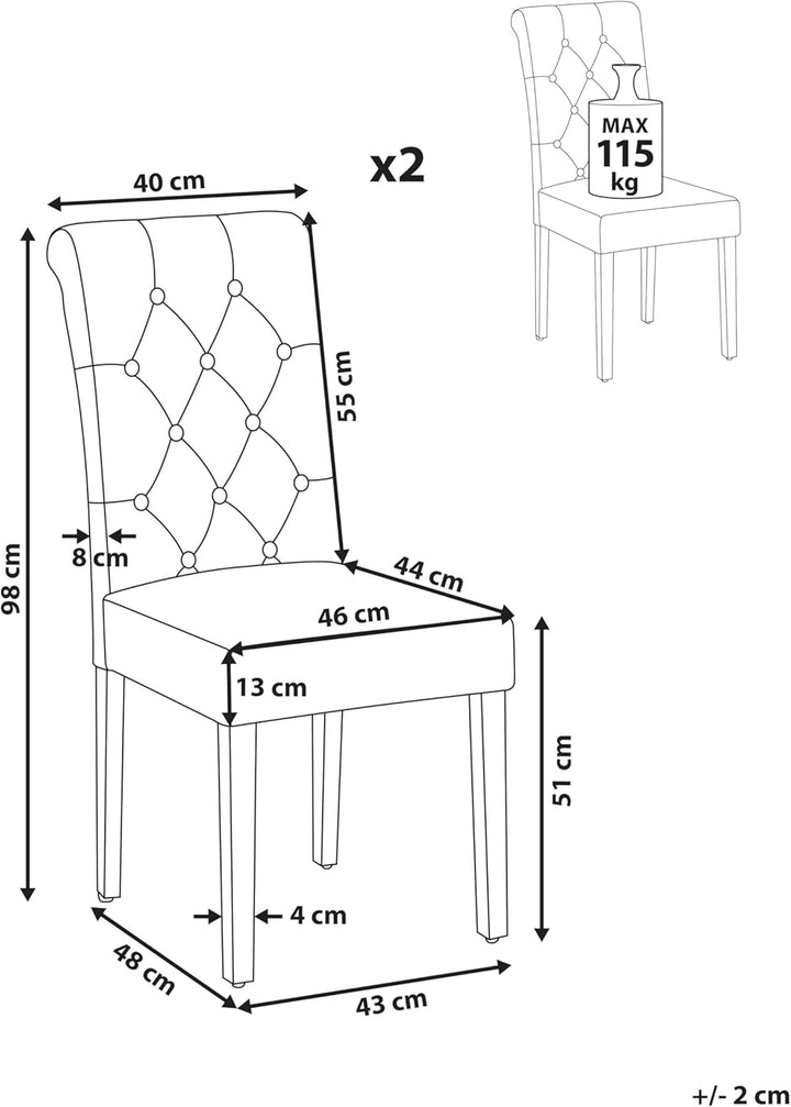Polsterstuhl creme 2er Set Beine aus Kiefernholz Glamour Stil Velva