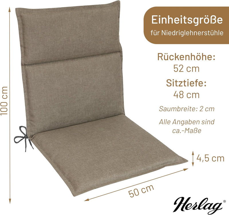 Herlag Gartenstuhlauflage Bea für Niederlehner 100x50x4,5cm Taupe 1 Stück Niederlehner (100x50x4,5cm