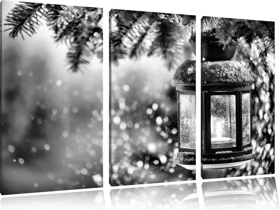 Pixxprint Laterne im Winter als Leinwandbild | Grösse: 3 Teilig (120x80) | Wandbild| Kunstdruck | fe